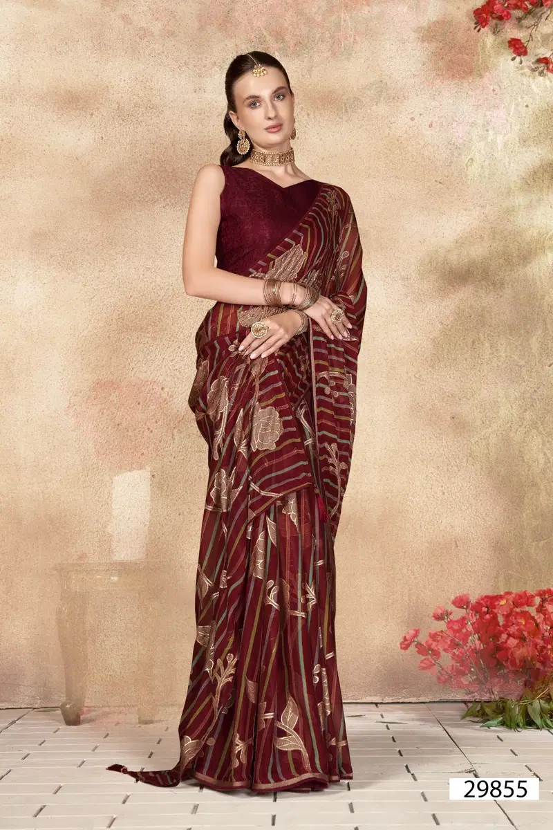 Archie By Vallabhi Floral Printed Brasso Sarees Wholesale Shop In Surat